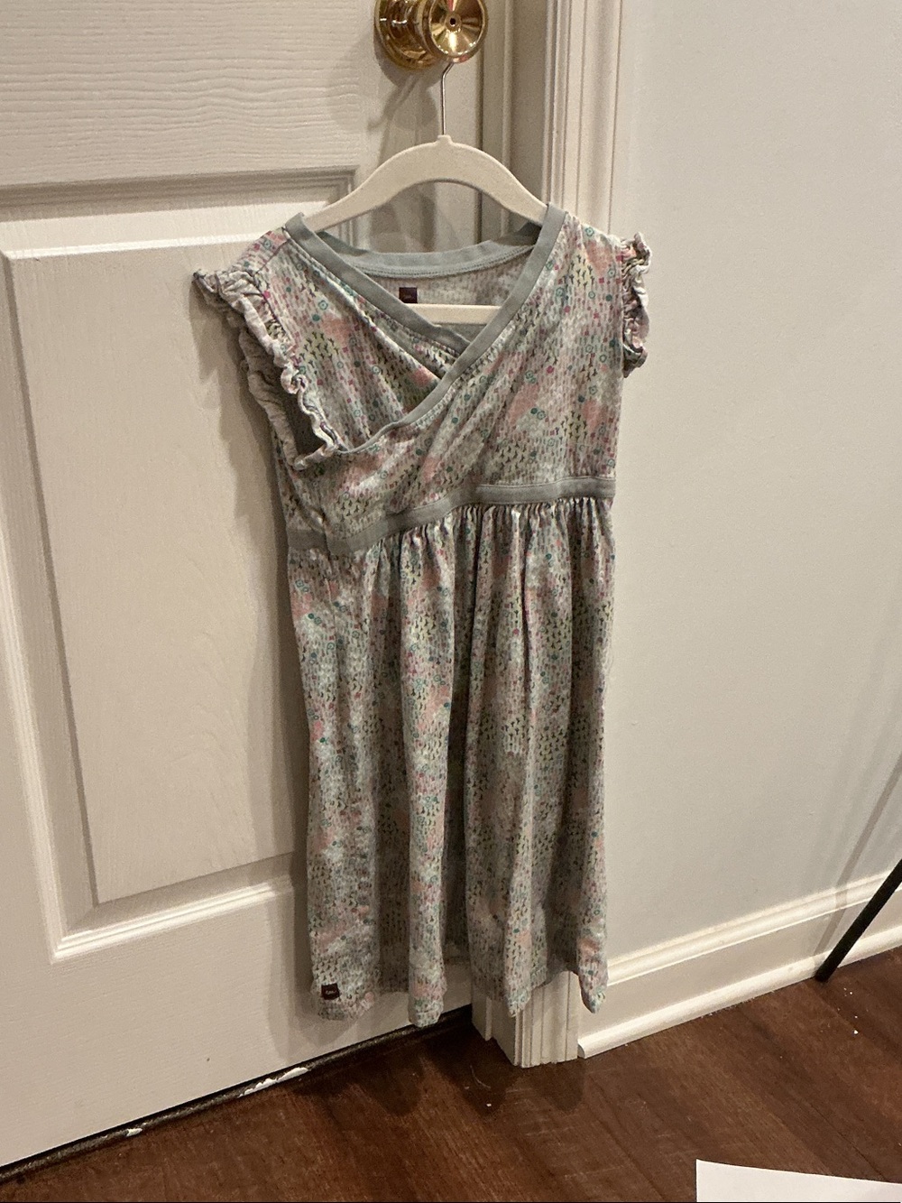 Tea Collection Sage Green Floral Faux-Wrap Dress with Ruffle Sleeves